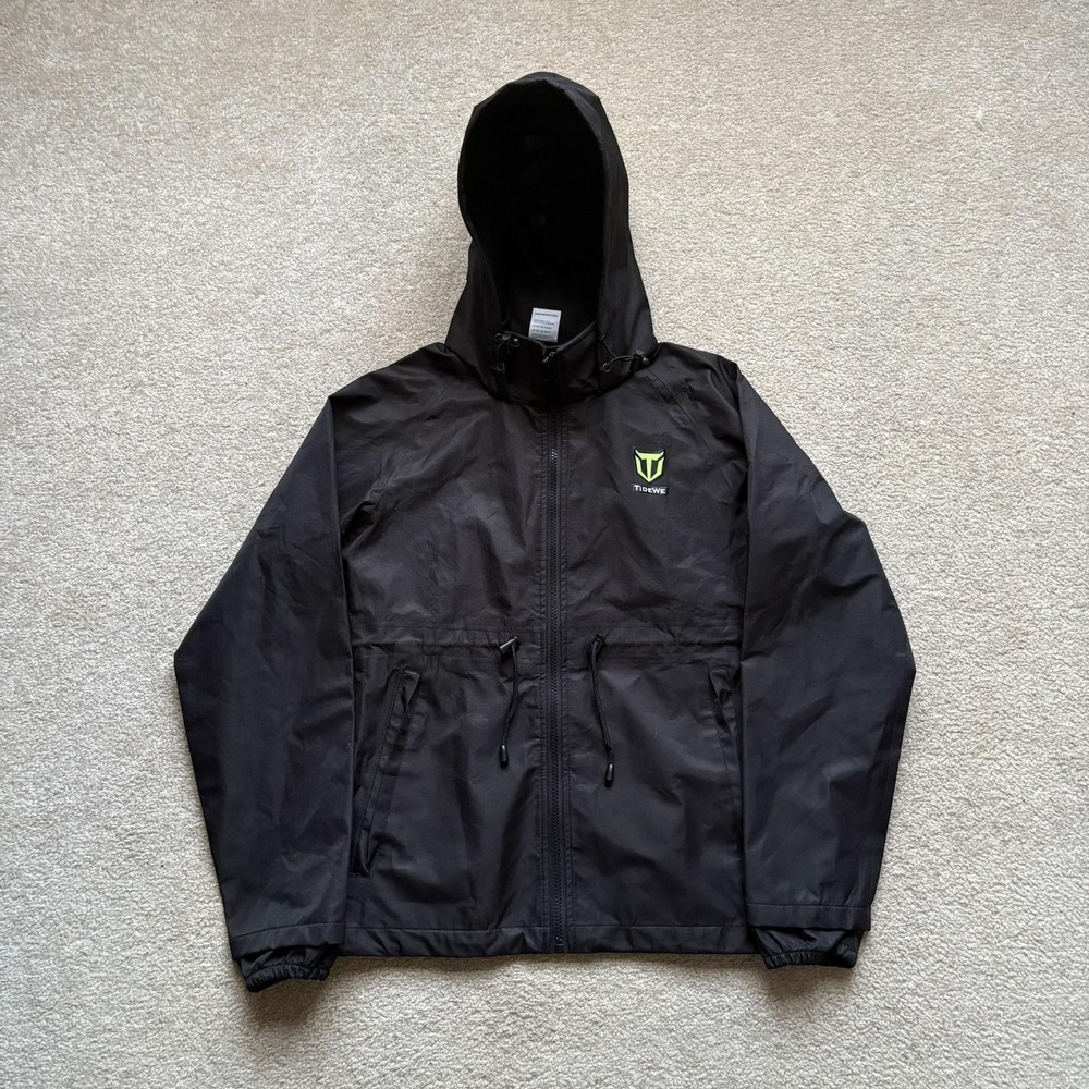 TideWe Jacket Mens Small Black Hooded Windbreaker‎ Zip Water Resistant RS003